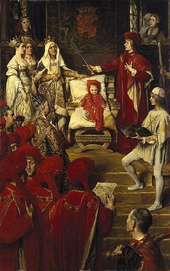unknow artist Philip I, the Handsome, Conferring the Order of the Golden Fleece on his Son Charles of Luxembourg oil painting picture